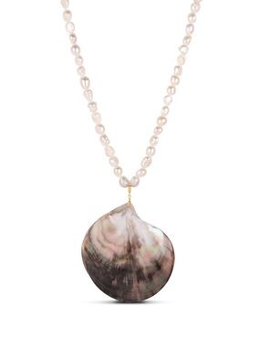 Freshwater Pearl Necklace with Iridescent Shell Pendant in Soft Pink